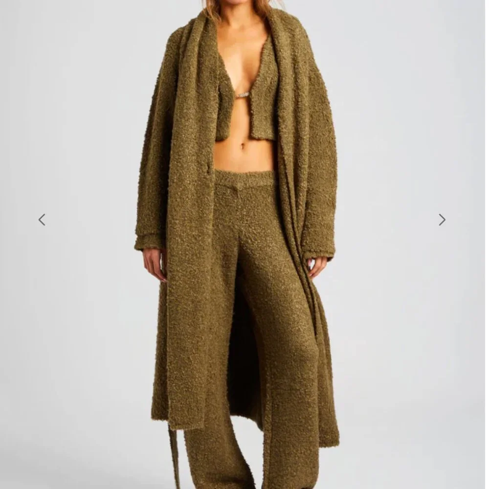 SER.O.YA Seroya Reed Boucle Cardigan Knit Sweater Long Maxi Tie Wrap Tan Small